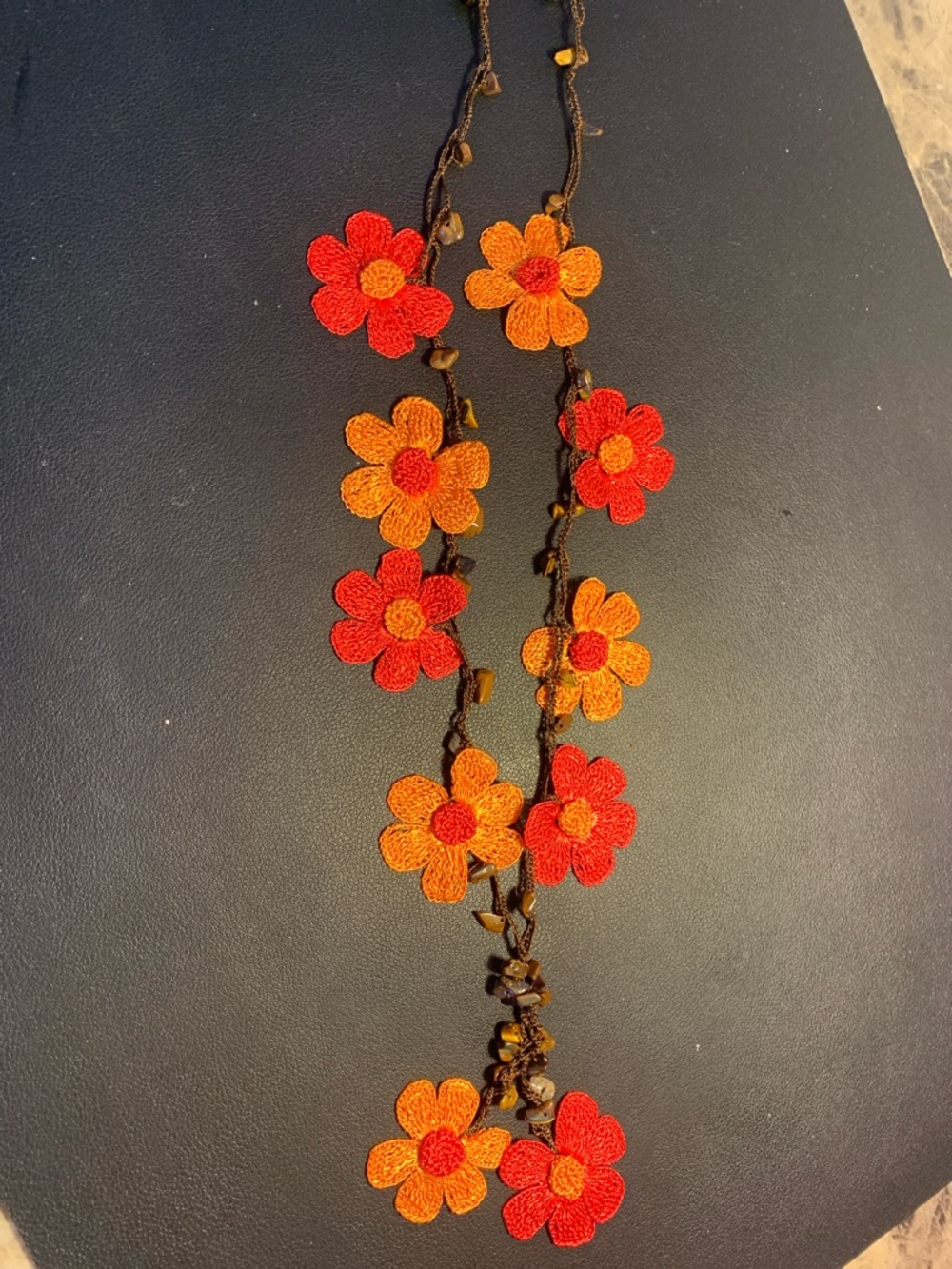 Handmade crochet  Red & Orange Floral Necklace